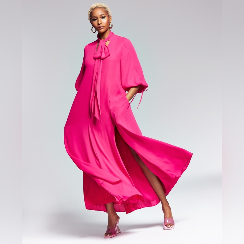 INC Women's Scarf-Neck Maxi Dress, Created for Macy's, Medium, Fuchsia, A-Line